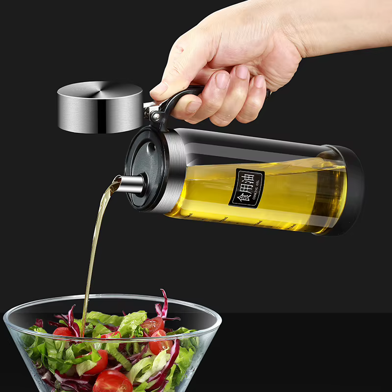 Bouteille d'huile en verre avec couvercle rabattable, pot d'huile étanche, sauce soja de cuisine pré