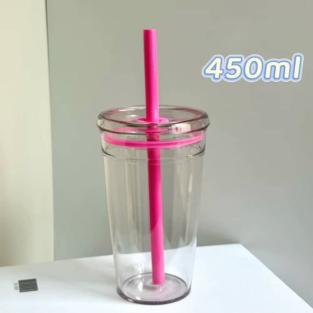 Verres 450ml tasse de paille réutilisable tasse à café transparente en plastique monocouche voiture 