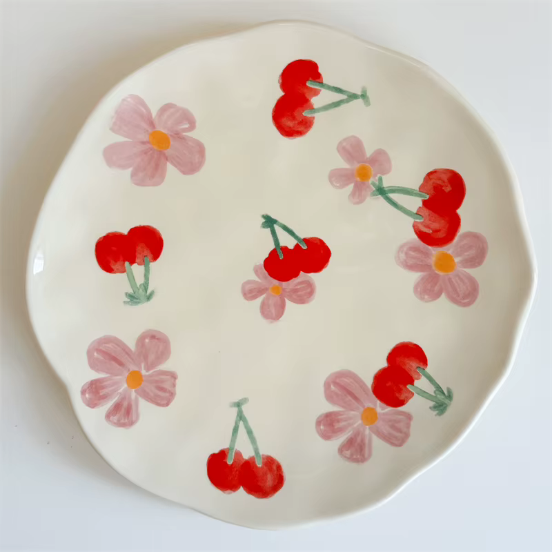 Ensemble de tasses à café avec assiette en céramique, motif floral, peintes à la main, jolie fille,