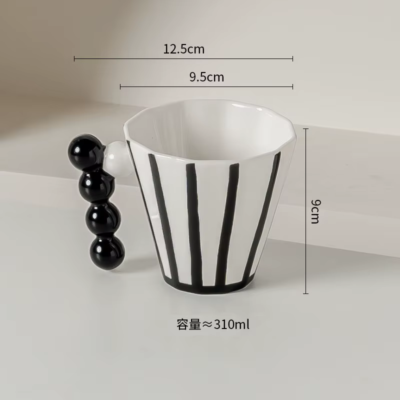 Tasse en céramique rayée rétro, poignée créative, tasse à café au latte, tasse de couple haute beaut