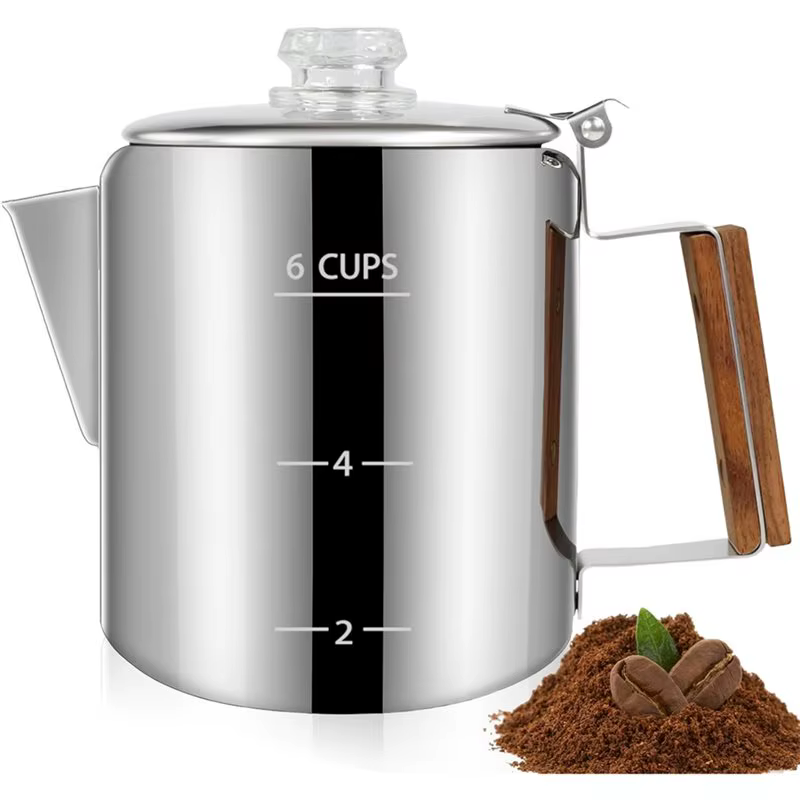 Cafetière NOCM 6 tasses, percolateur en acier inoxydable 304 avec poignée, cafetière Mocha pour cuis