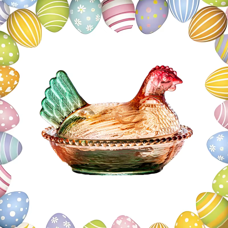 Plat en verre, coupelle à bonbons en cristal avec couvercle, bol à fruits en forme de poule, assiett