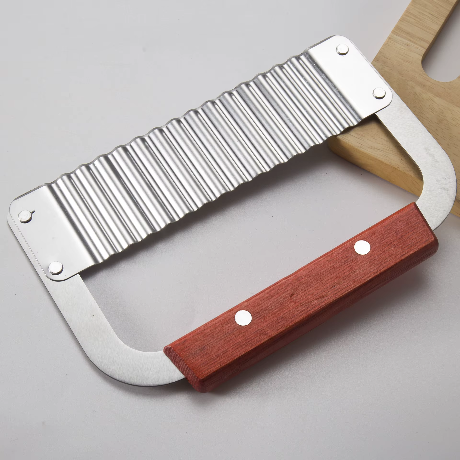Couteau ondulé avec manche en bois en acier inoxydable, couteau à pommes de terre en dents de loup, 