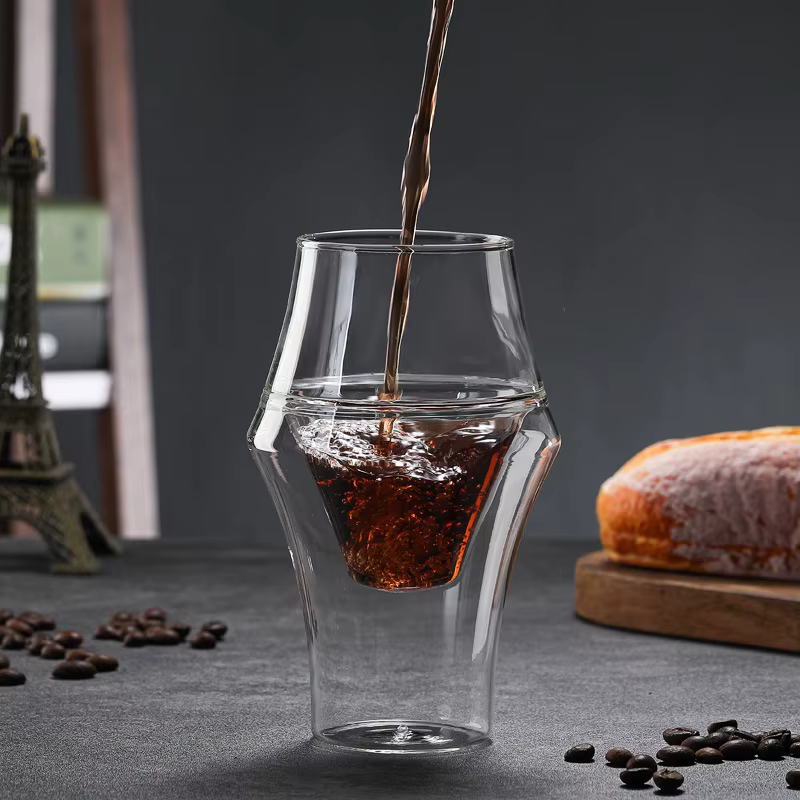 YWDL Nouvelle Tasse à Café Expresso Créative en Verre Double Paroi Anti-brûlure, Tasse à Lait, à Bra