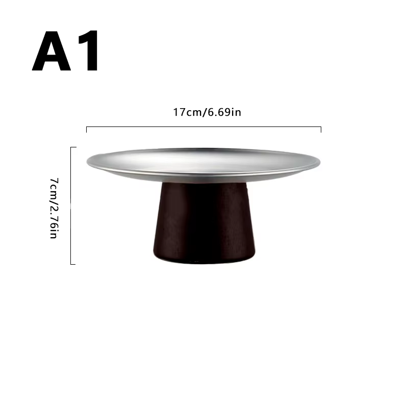 Assiettes de Table en acier inoxydable, bol à fruits de cuisine avec Base en bois, assiette à gâteau