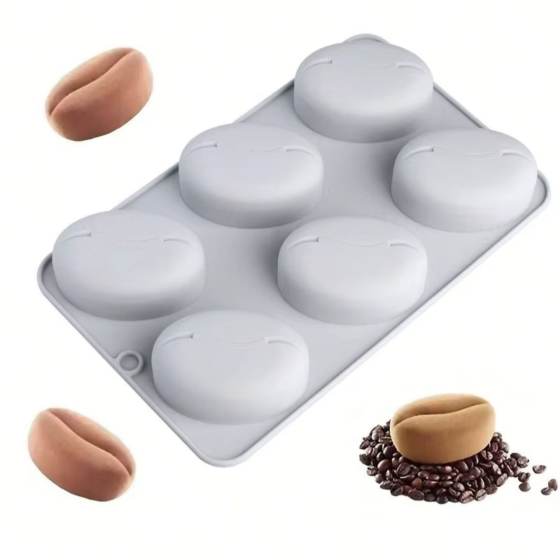 Moule en silicone à 6 cavités en forme de grains de café, moule à mousse, moule à dessert en forme d