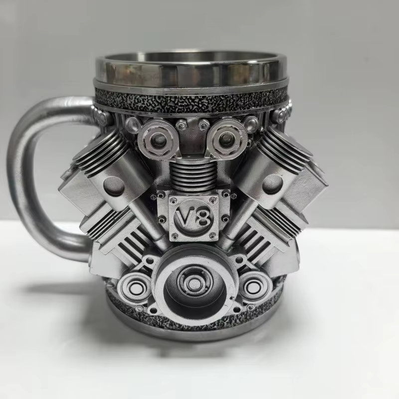 Tasse en acier inoxydable V8 et V6, tasse de conception de moteurs V6 V8, tasse à café durable et él