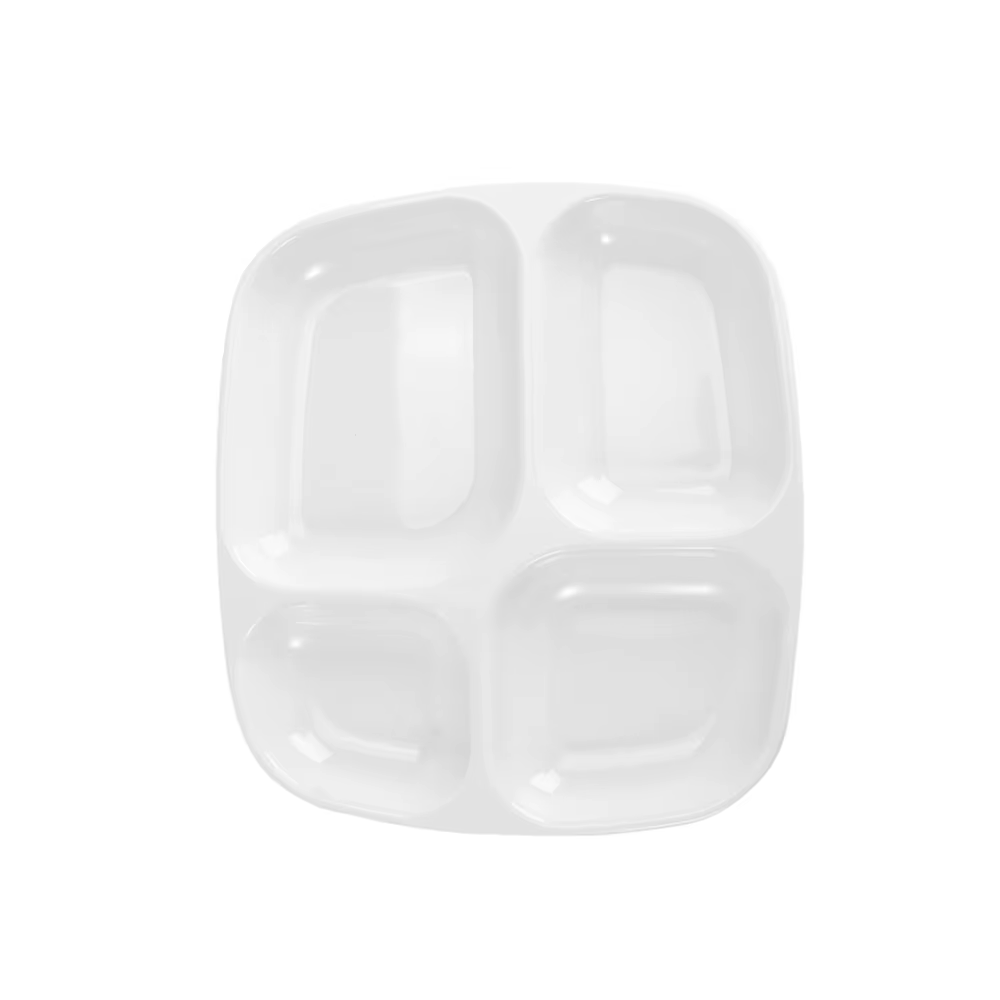 Assiette à Compartiment à Quatre Grilles, Vaisselle de Cuisine, Blanc Vert Jaune Orange 1x