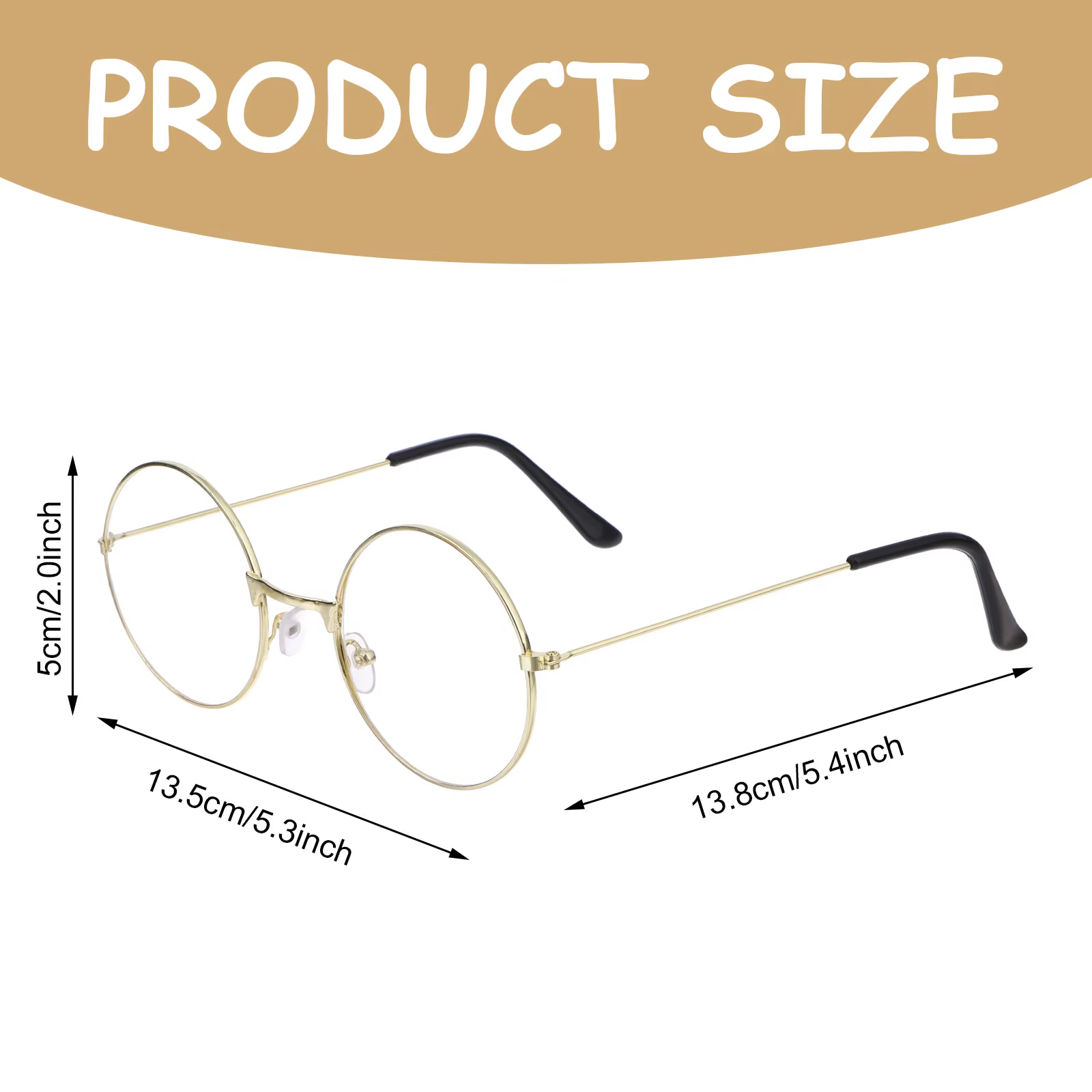 Lunettes de costume de vieil homme, verres ronds dorés, verres transparents pour père Noël