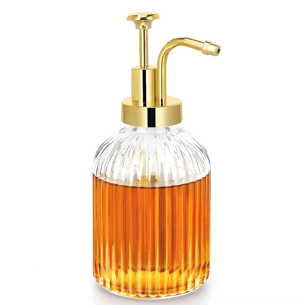 Distributeur de sirop en verre 10oz, Bouteilles de sirop à motif côtelé, Pompe à sirop dorée, Access