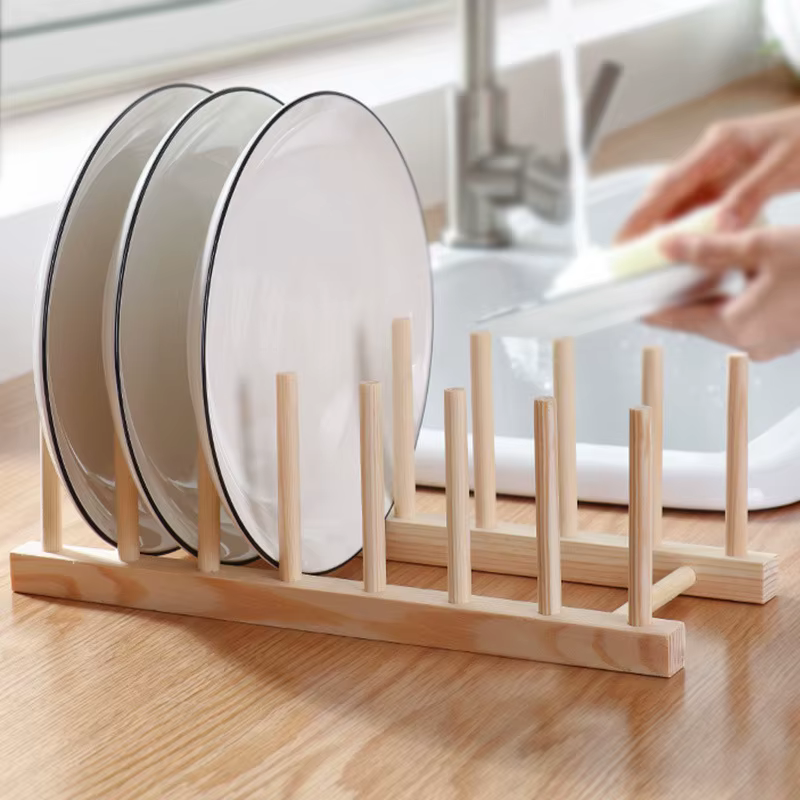 Support de rangement d'assiettes, support à vaisselle multifonctionnel en bois pour tasse, couvercle