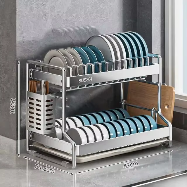 Nouveau égouttoir à vaisselle, Organization de rangement de cuisine, égouttoir en acier inoxydable,