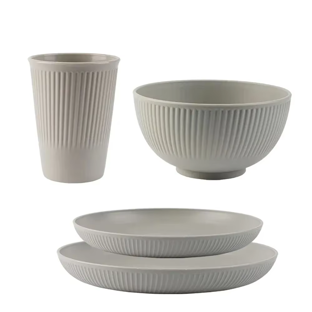 Ensemble de couverts en paille de blé, 4 pièces, bol, tasse, vaisselle portable, kits de vaisselle p