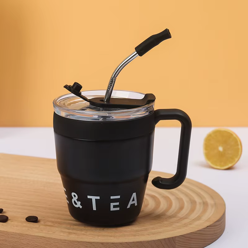 Tasse à café avec paille en acier inoxydable, thermos, boisson chaude, boisson froide, eau, thé, lai