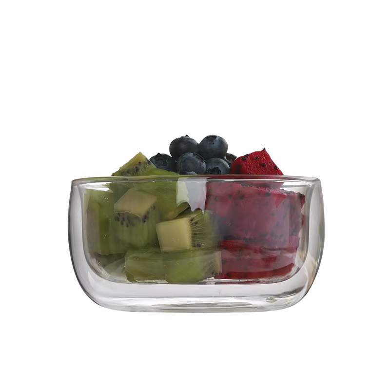 Bol en verre double couche transparent YWDL 300/500ml, résistant à la chaleur, pour salade de fruits