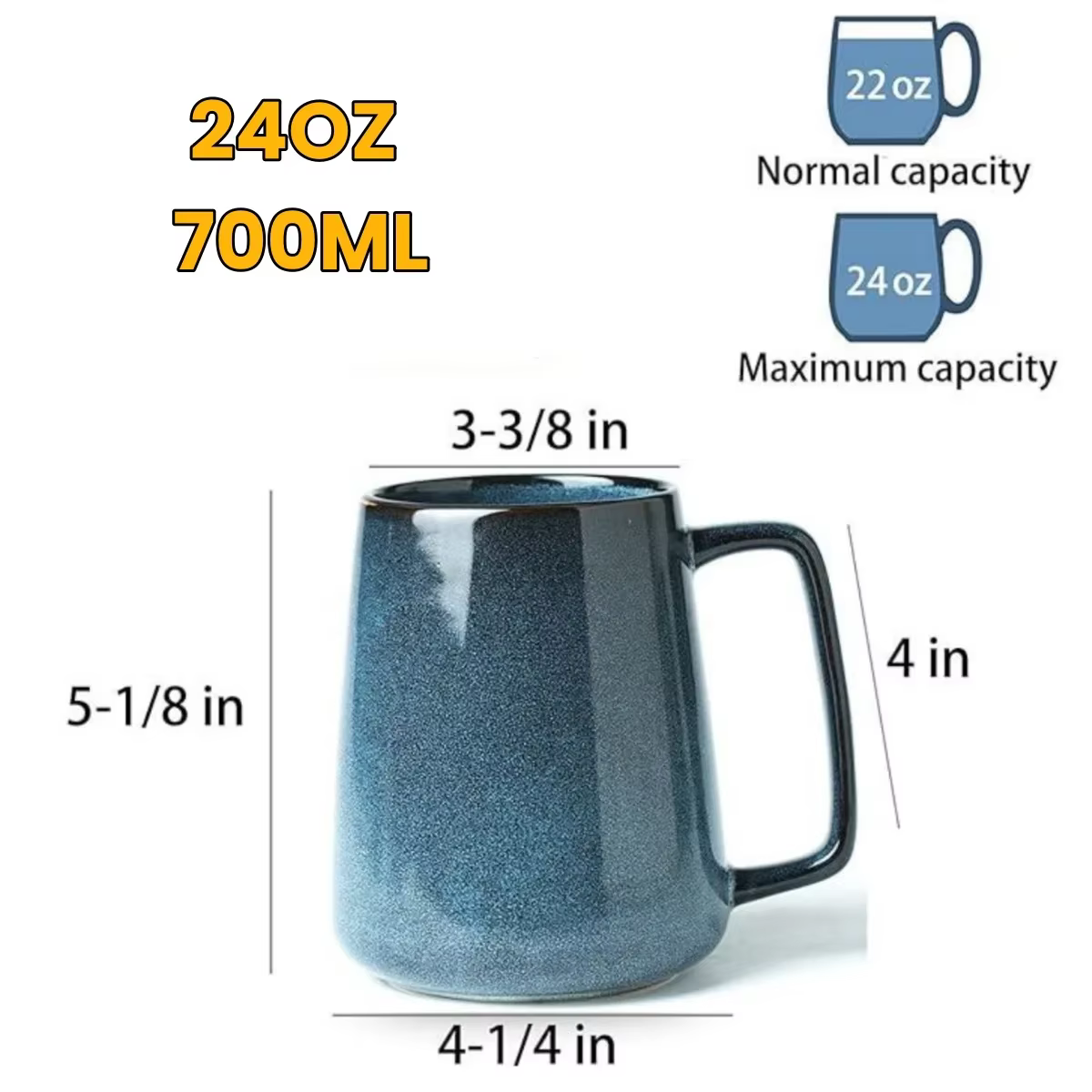 Grands tasses à café en céramique de 24OZ/700ml avec poignée, tasse d'eau de thé Jumbo Extra grande