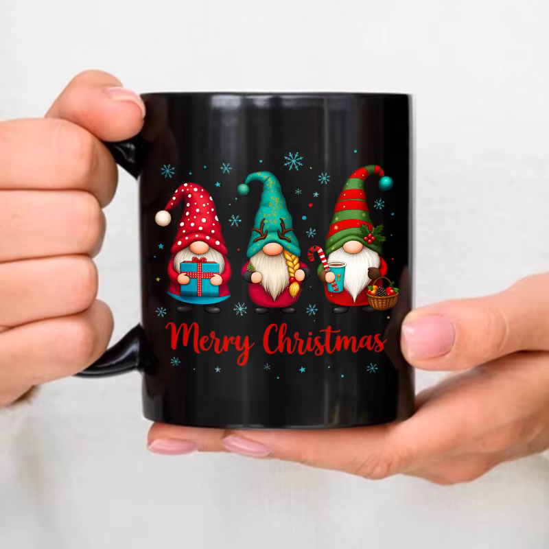 Tasse de Noël, elfe noir avec cadeaux et texte "Joyeux Noël", tasse à café de vacances, pour la sais