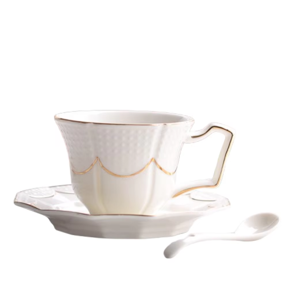 Vintage en céramique tasse à café cuillère assiette ensemble de luxe exquis Latte fleur thé eau tass