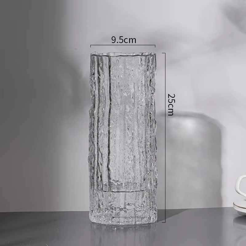 Vase en verre transparent pour décoration de table à manger, vase à fleurs glacier, bouteille de fle