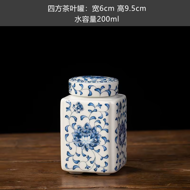 Pot de rangement scellé en porcelaine bleue et blanche Vintage, pot de café et de thé, décoration de