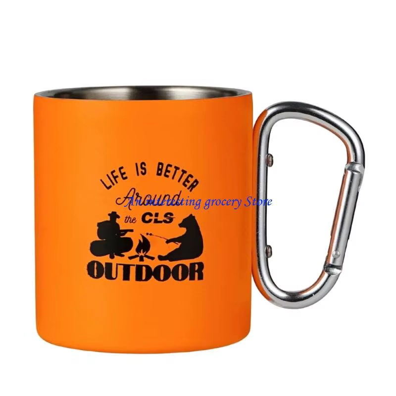 Tasse Camping isolée à Double couche 652D, tasse d'eau Portable d'extérieur avec poignée à crochet m