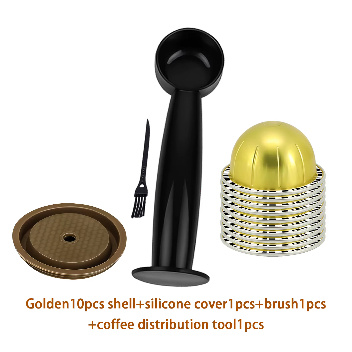 Coque de filtre à café réutilisable en or, dosette à café rechargeable avec outils de pressage compl