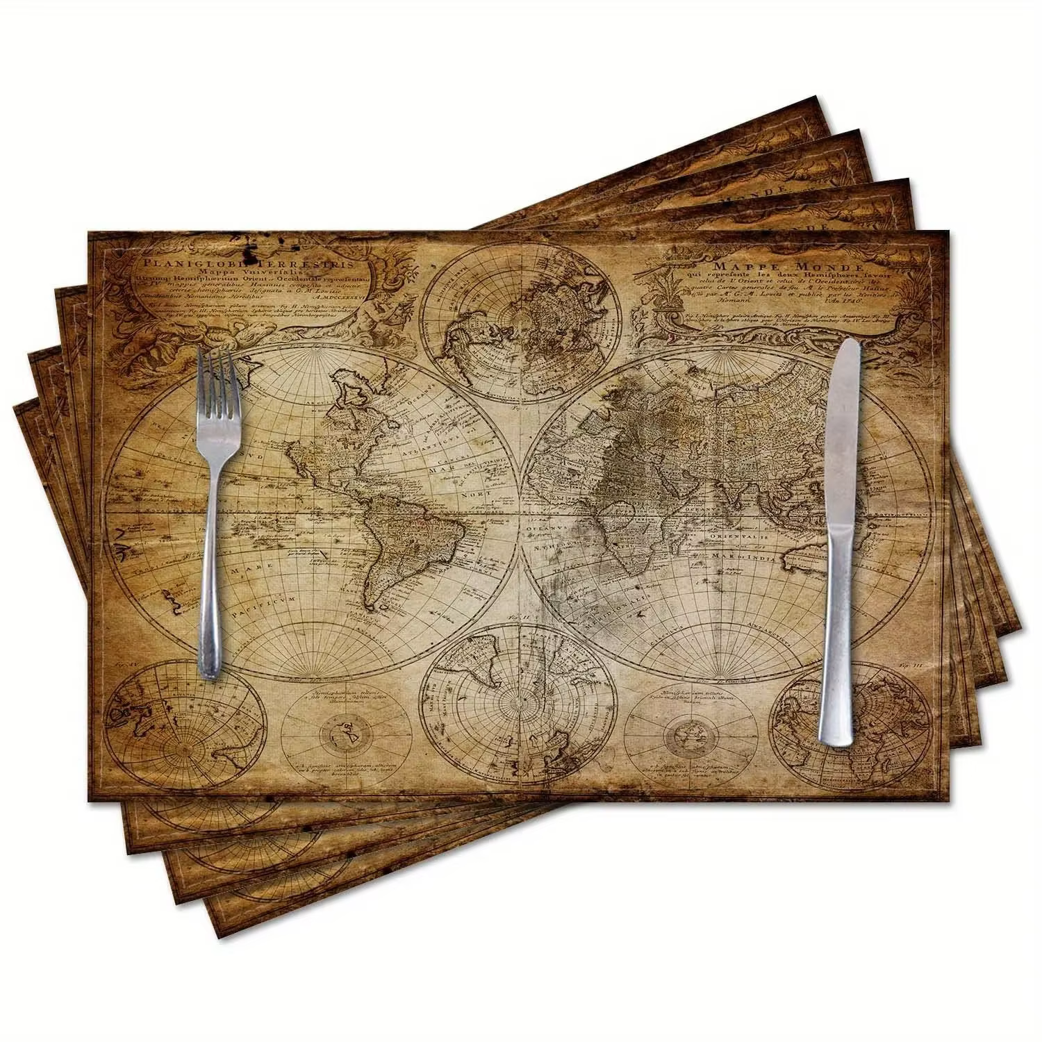 Napperons rétro avec carte nautique du monde, tapis de Table lavable, décoration de cuisine pour fêt