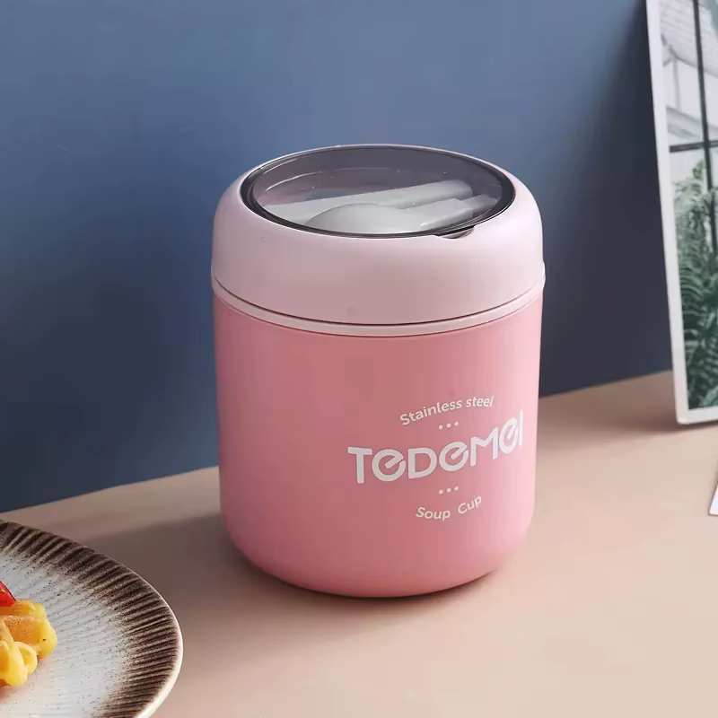 Boîte à déjeuner en acier inoxydable de 510ml, avec cuillère, récipient alimentaire thermique, tasse