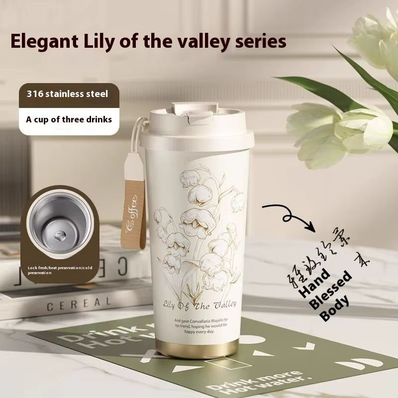 GIANXI Lily Of The Valley Design voyage Portable étanche tasse à café en acier inoxydable bouteille
