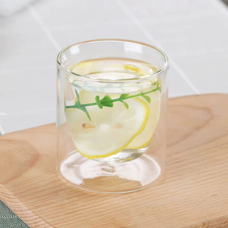 Tasse en verre à Double paroi en forme d'œuf de 250ml, 8oz, gobelet en verre droit, ambre Transparen