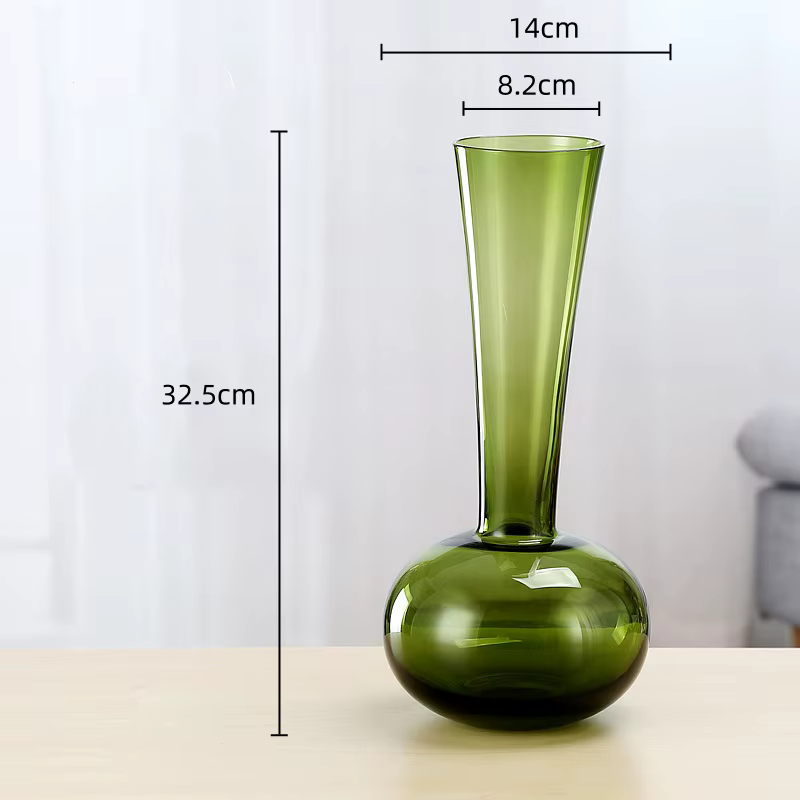 Vase en verre vert à long col, accessoires pour arrangements floraux, vase à fleurs, terrarium, acce