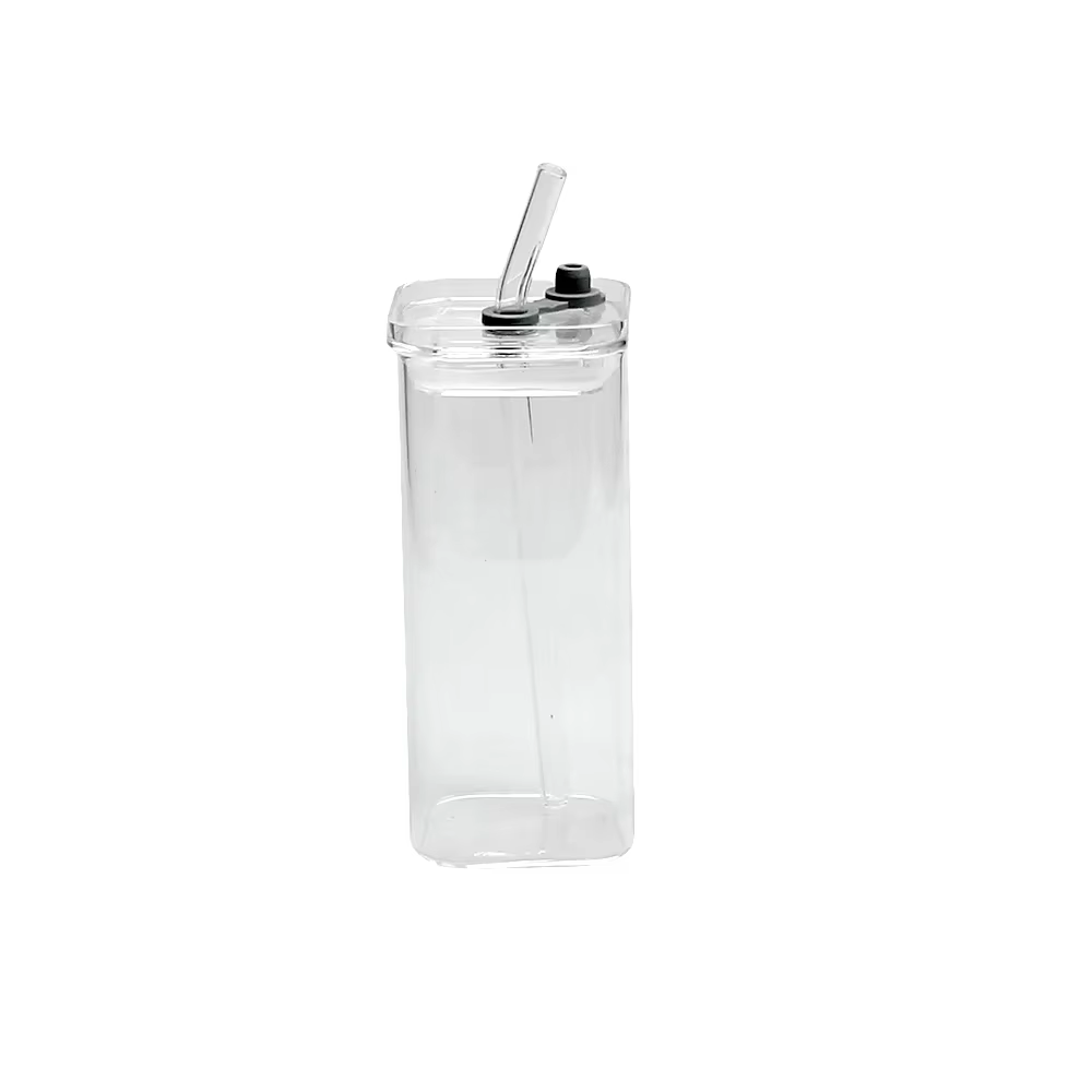 Gobelets carrés en verre avec couvercles/pailles – Ensembles de verres transparents pour café, cockt
