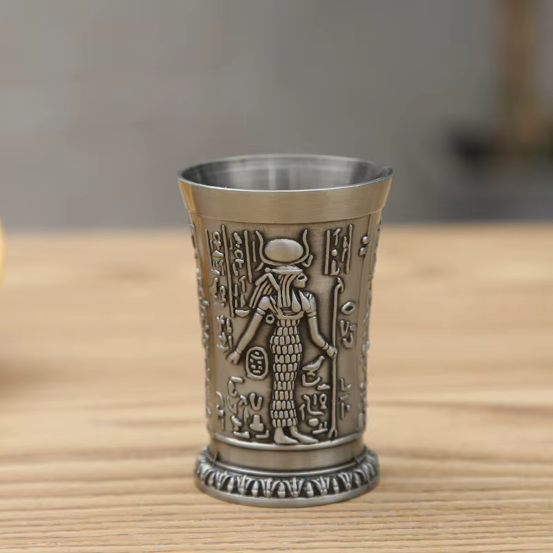 Verre à vin égyptien Vintage en métal, 50ML, pharaon Tut, gravure, gobelet en métal, Cocktail, whisk