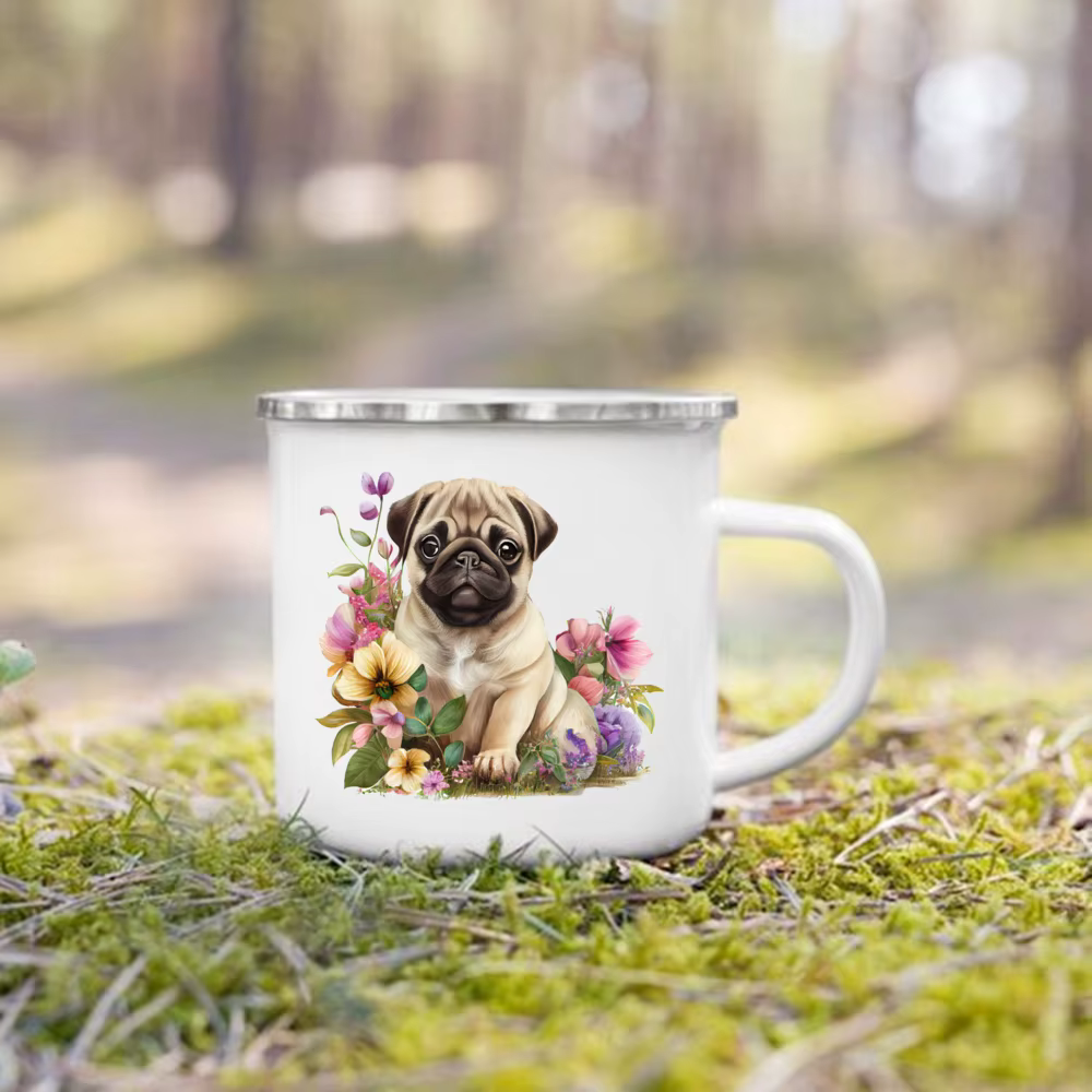 Tasse à café en émail imprimé pour les amoureux des chiens, teckel, bouledogue, border colliegolden,