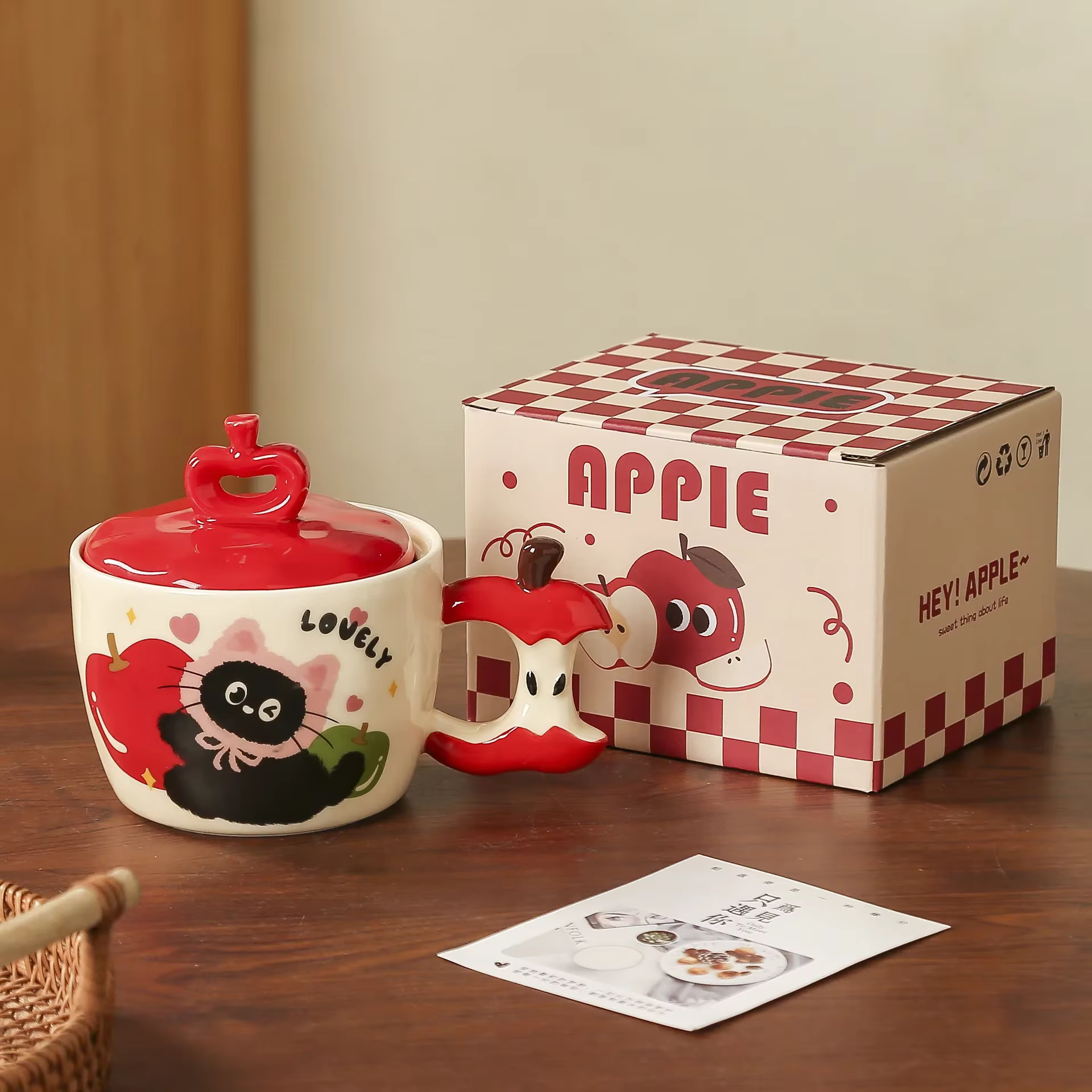 Tasse en céramique chat pomme créative, tasses à café à capuchon de haute beauté, tasse à lait de pe