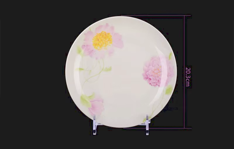Assiettes de cuisine en porcelaine fine de 8 pouces, motif tournesol, assiettes plates en porcelaine