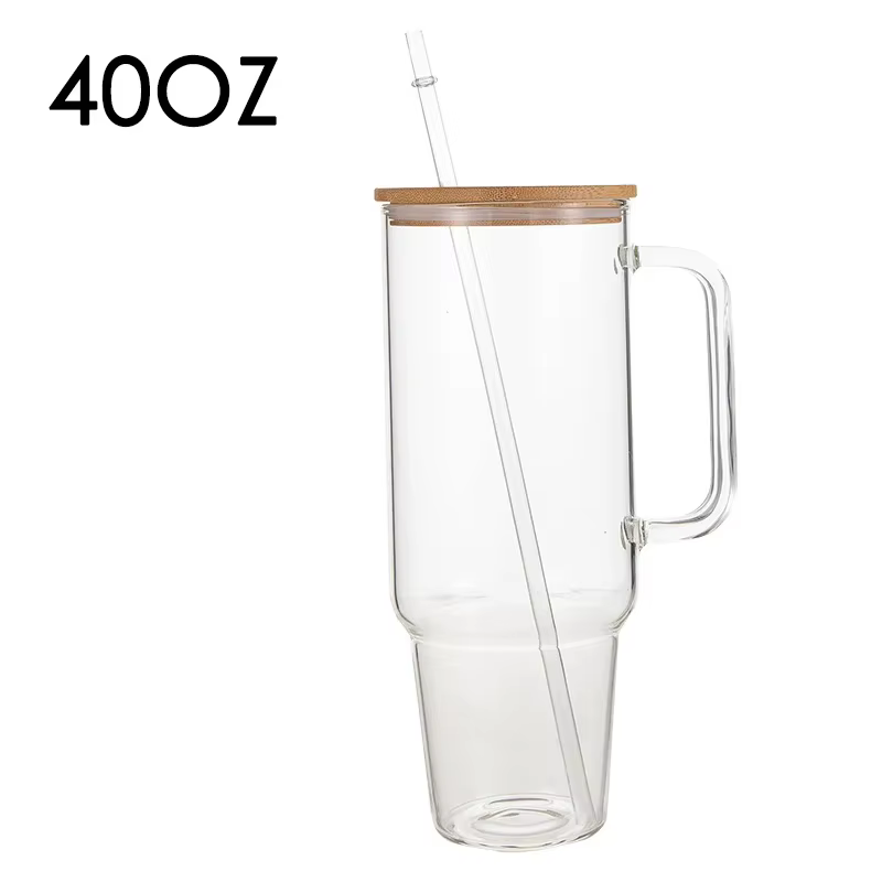 Tasse en verre avec poignée et couvercle en paille, tasse à café, réutilisable, transparente, bulle,