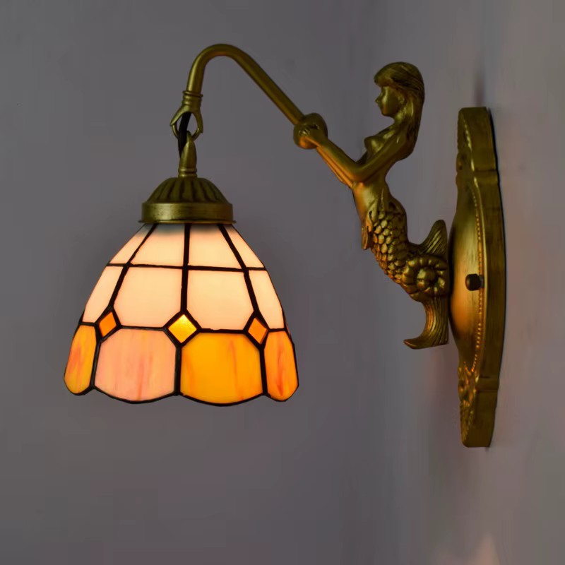 Lampe murale sirène en vitrail européen, lampe de chevet pour chambre à coucher, lampe rétro créativ