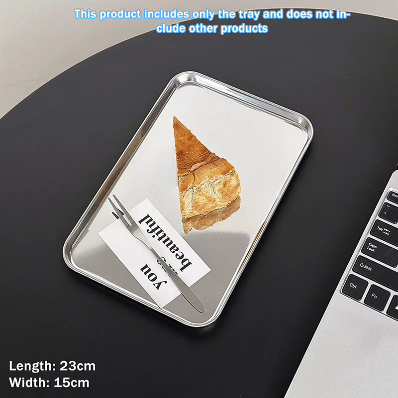 Plateau de service rectangulaire moderne en acier inoxydable – Idéal pour gâteaux et collations – Su