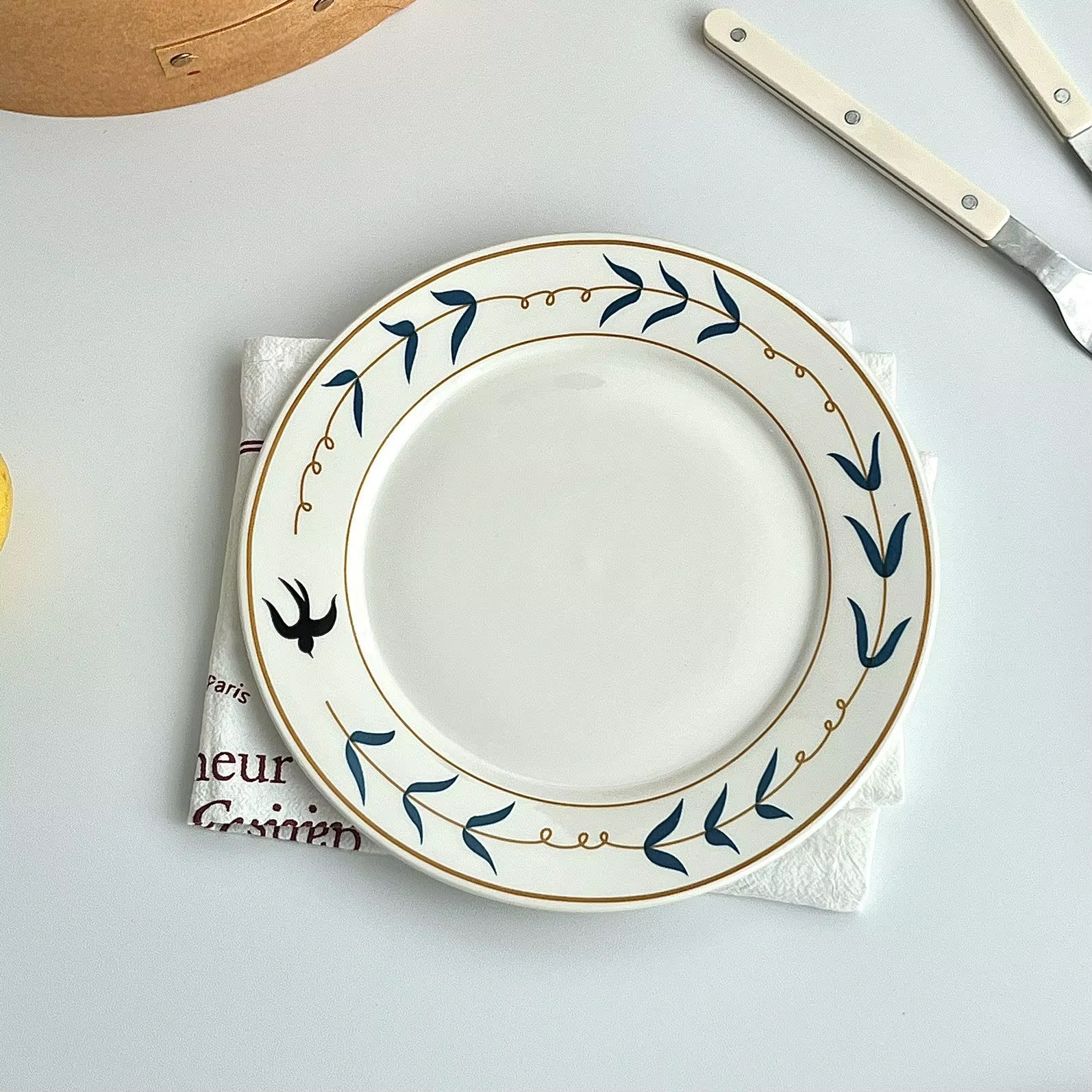 Assiette en céramique rétro japonaise, bord doré, assiette profonde d'hirondelle française, plat de 