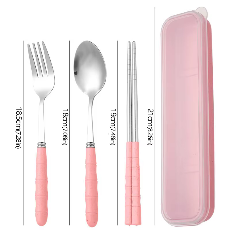 Ensemble de vaisselle en acier inoxydable, baguettes, fourchette, cuillère, couverts de voyage avec 