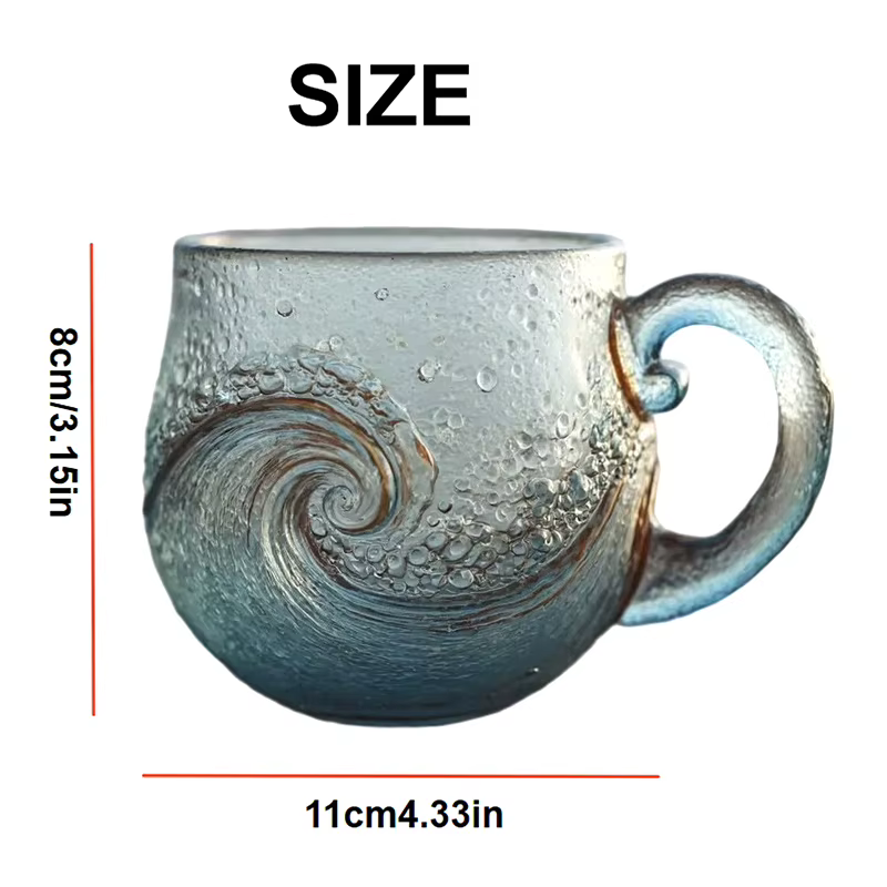 Tasse ondulée en verre de mer 12 Oz, tasse en verre ondulé d'océan soufflé à la main, tasse à thème 