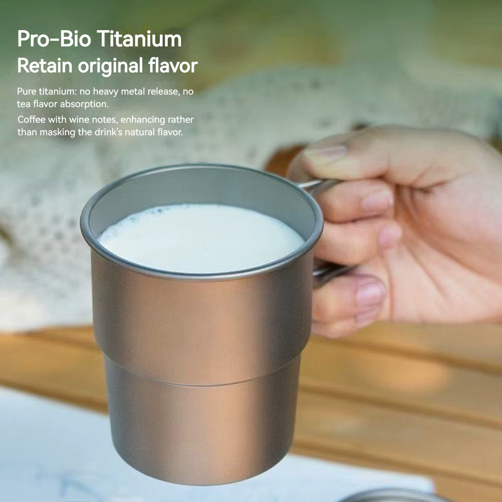 Mug à café en titane léger avec poignée pliable, idéal pour le camping, la randonnée et l'utilisatio