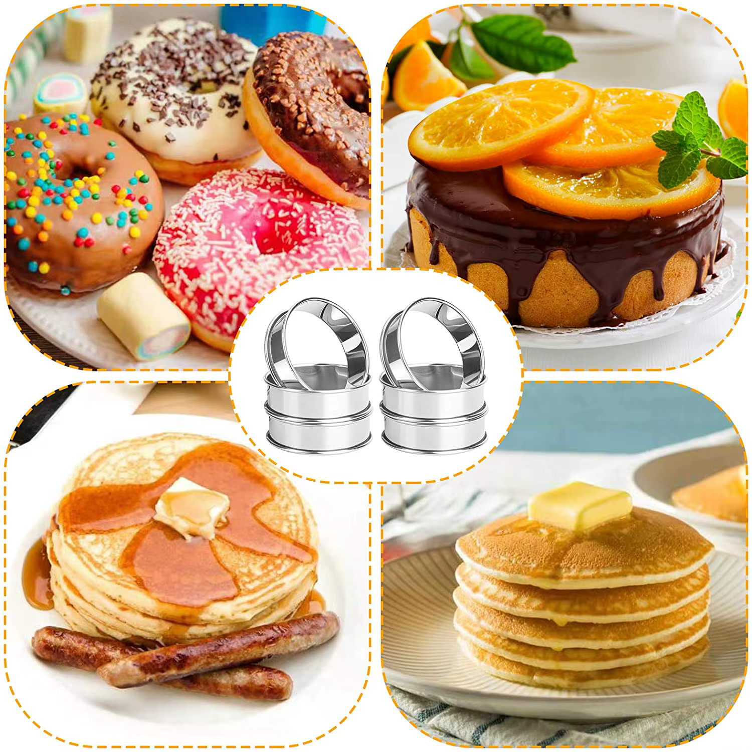 2 pièces en acier inoxydable Double roulé cuisson cercle tarte anneau tarte aux fruits gâteau Cookie