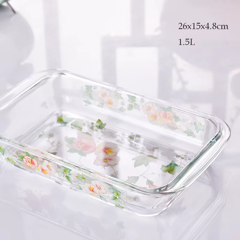 Plats en verre rectangulaire pastorale, assiette à salade de riz cuit au four, récipient alimentaire