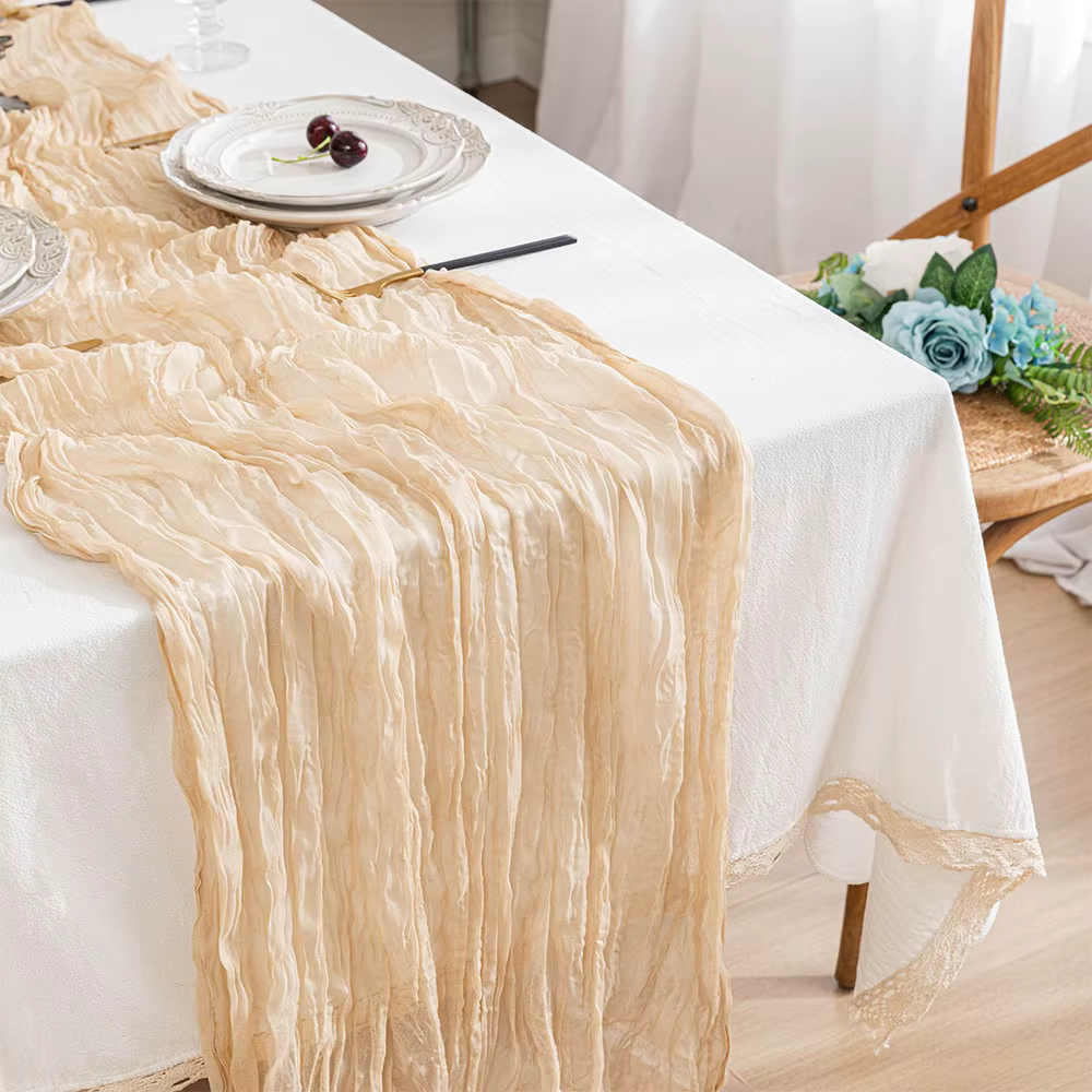 Chemin de Table Vintage Semi-transparent en Gaze de Gaze, Décor d'Arche pour Mariage, Salle à Manger