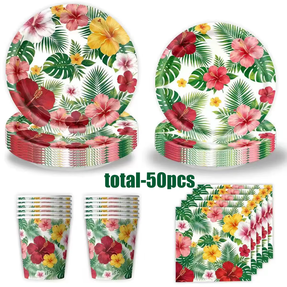 Ensemble de vaisselle hawaïenne, décorations de fête hawaïenne pour adultes, assiettes et serviettes