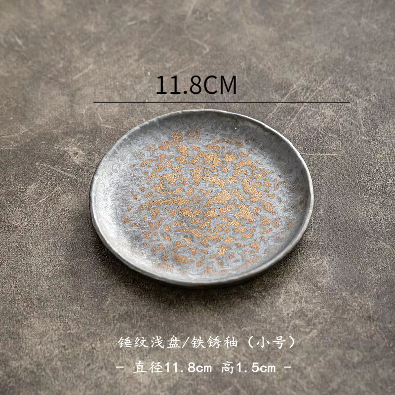 Assiette peu profonde à motif de marteau en grès, cuisine occidentale ronde d'hôtel, assiette à stea