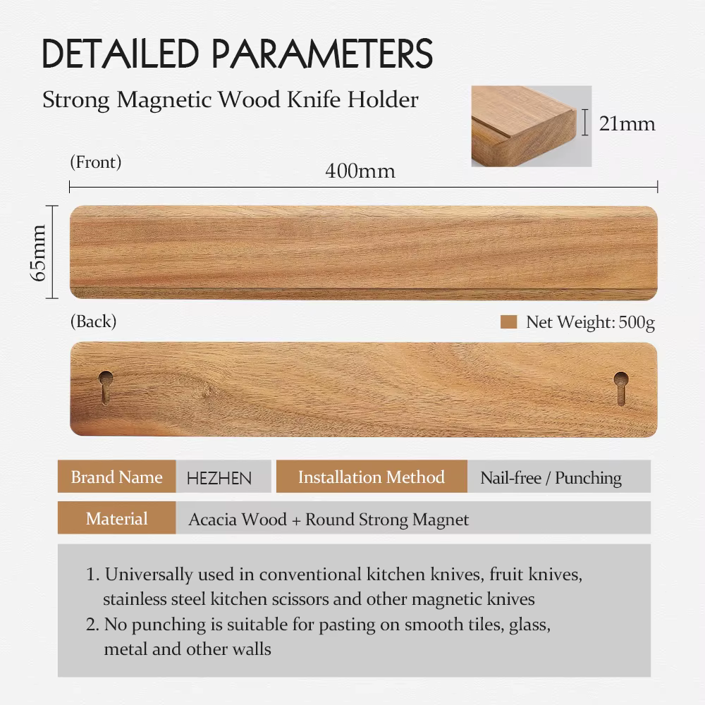 Hezhen porte-couteau magnétique 400mm accessoires de cuisine couteaux en bois outils de rangement bo