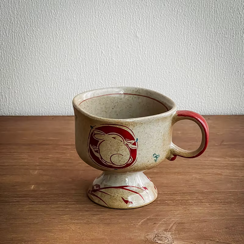 Tasse à café Vintage japonaise, tasse d'eau créative à pied haut, tasse en céramique, bureau, maison